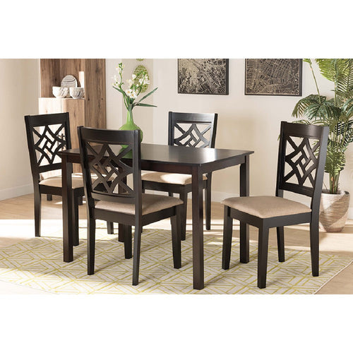 Baxton Studio Nicolette Modern and Contemporary Sand Fabric Upholstered and Dark Brown Finished Wood 5-Piece Dining Set