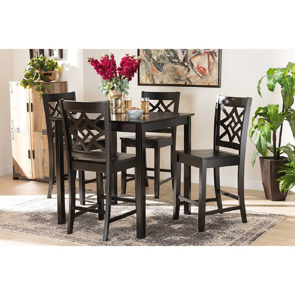 Baxton Studio Nicolette Modern and Contemporary Transitional Dark Brown Finished Wood 5-Piece Pub Set WHI-RH340P-Dark-Brown-5PC-Pub-Set