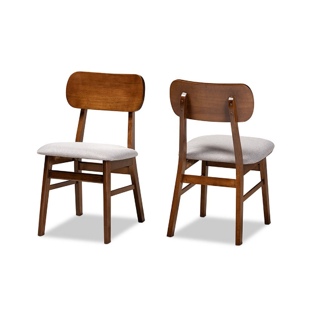Baxton Studio Euclid Mid-Century Modern Grey Fabric Upholstered and Walnut Brown Finished Wood 2-Piece Dining Chair Set