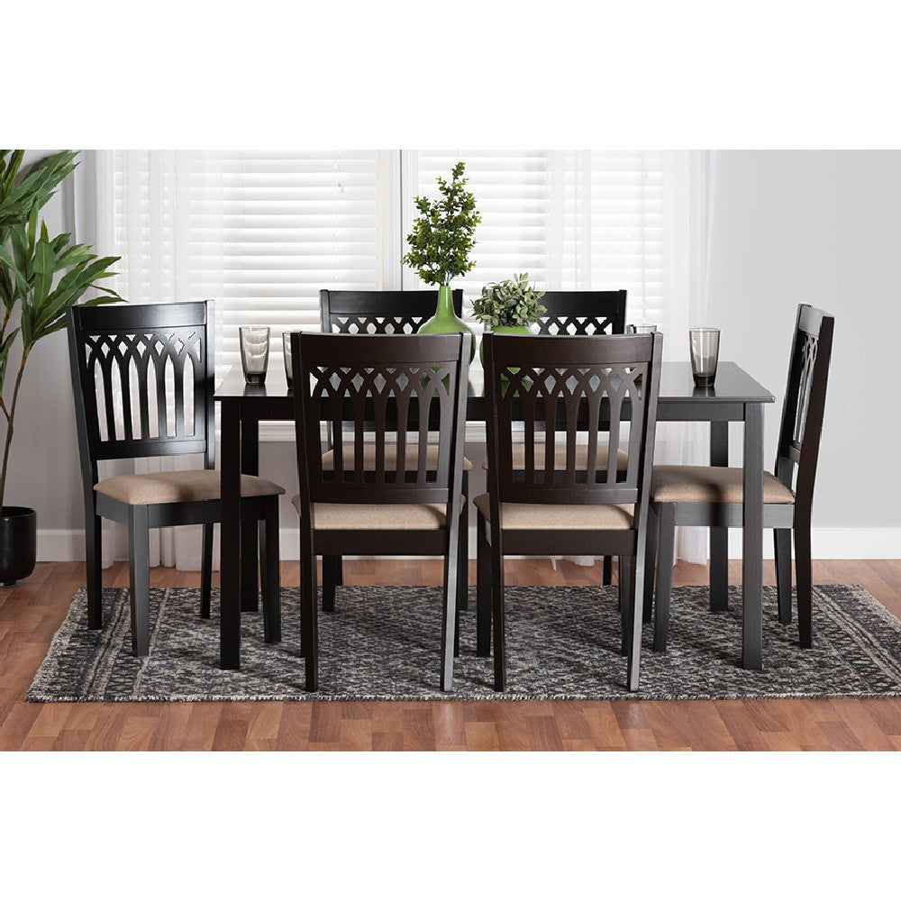 Baxton Studio Genesis Modern Beige Fabric and Dark Brown Finished Wood 7-Piece Dining Set
