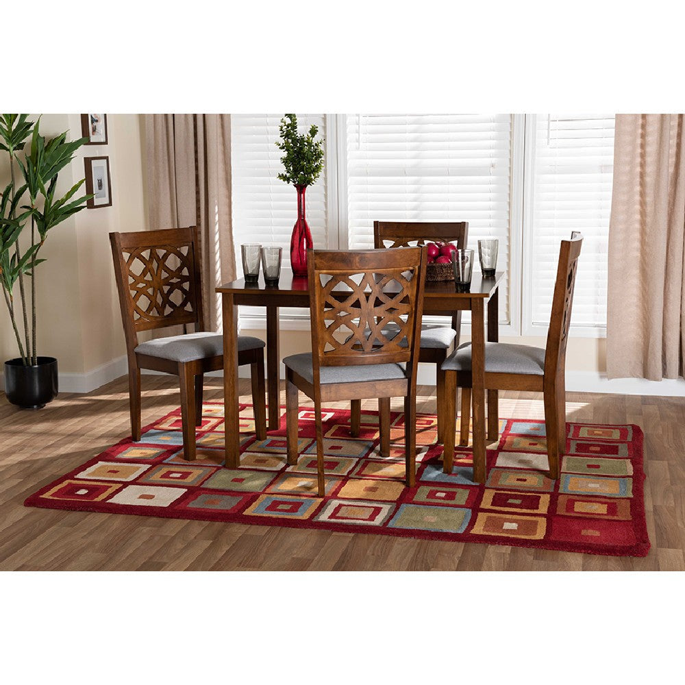 Baxton Studio Abigail Modern Grey Fabric and Walnut Brown Finished Wood 5-Piece Dining Set