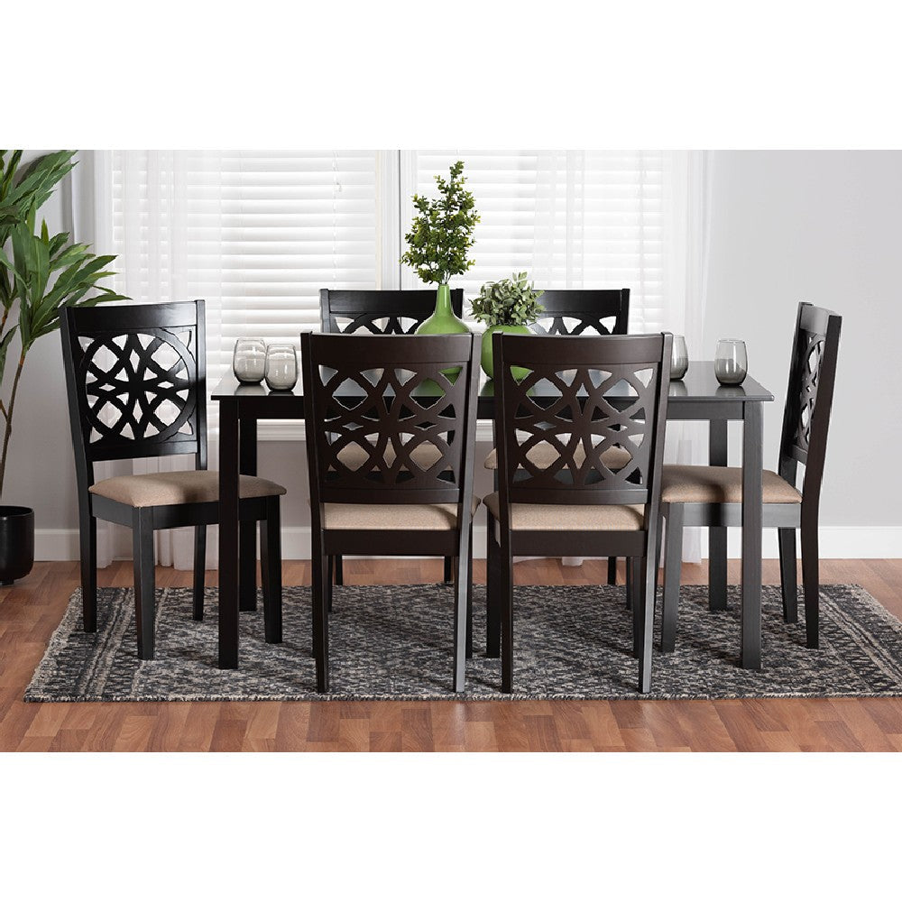 Baxton Studio Abigail Modern Beige Fabric and Dark Brown Finished Wood 7-Piece Dining Set