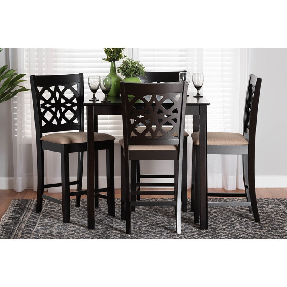 Baxton Studio Abigail Modern Beige Fabric and Dark Brown Finished Wood 5-Piece Pub Set