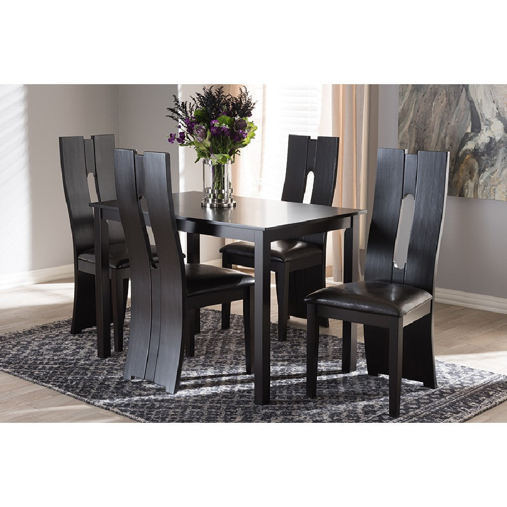 Baxton Studio Alani Modern and Contemporary Dark Brown Faux Leather Upholstered 5-Piece Dining Set WHI-RH5509C-Dark-Brown-Dining-Set