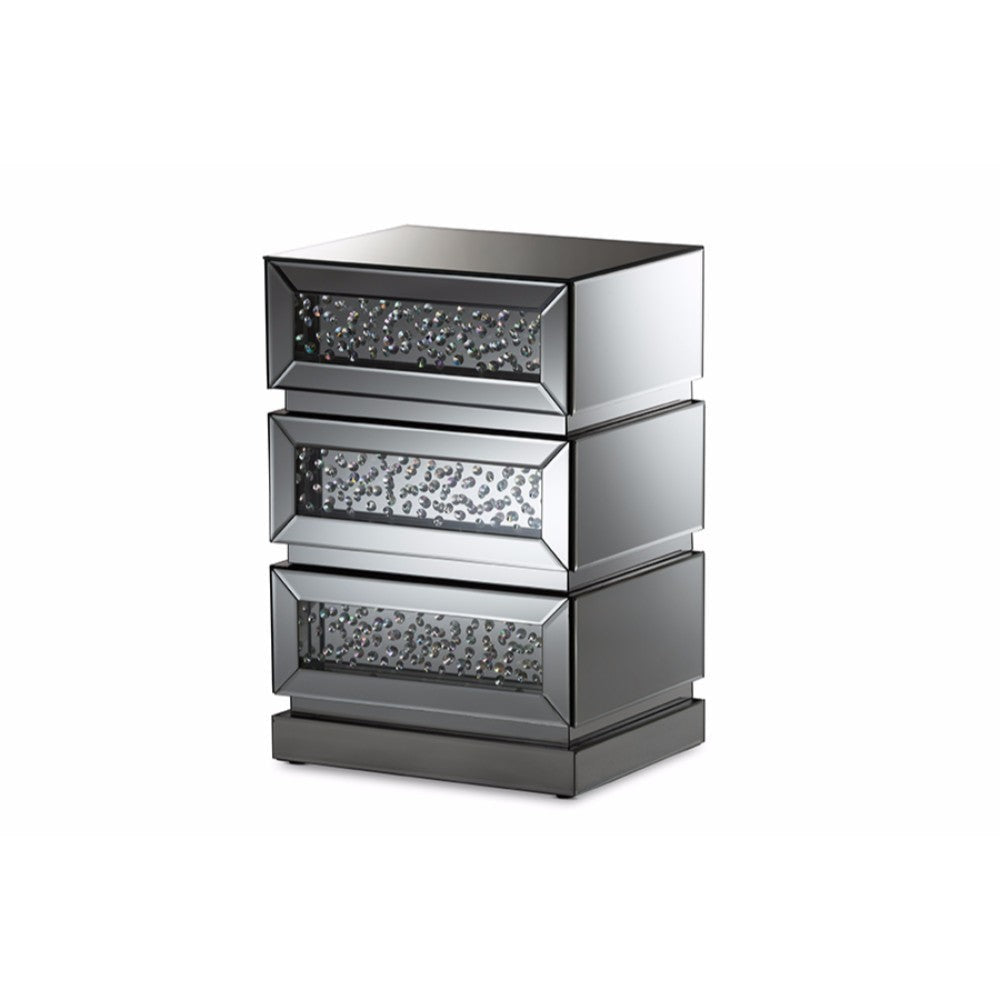 Baxton Studio Sabrina Hollywood Regency Glamour Style Mirrored 3-Drawer End Table WHI-RS2572