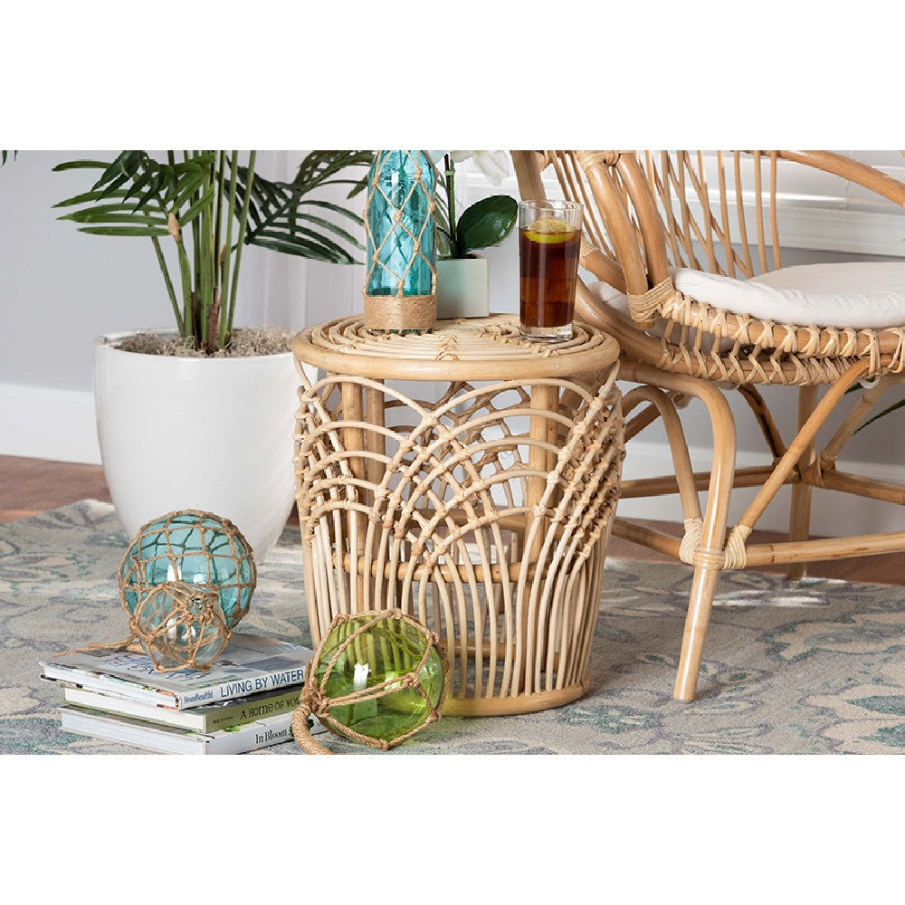 bali & pari Edena Modern Bohemian Natural Brown Finished Rattan End Table WHI-RT009-Rattan-ET