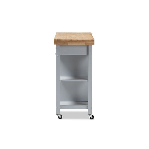 Baxton Studio Hayward Coastal and Farmhouse Light Grey Wood Kitchen Cart