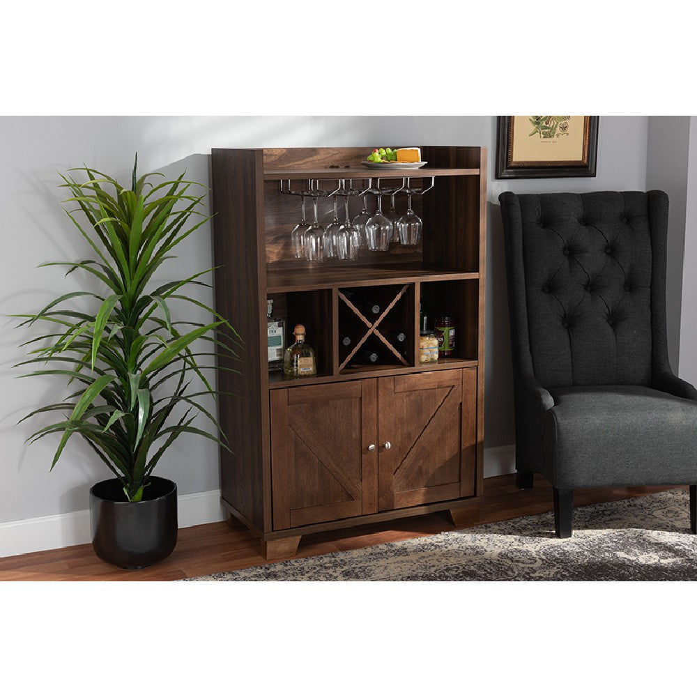 Baxton Studio Carrie Transitional Farmhouse Walnut Brown Finished Wood Wine Storage Cabinet WHI-RT677-OCC-Walnut-Cabinet