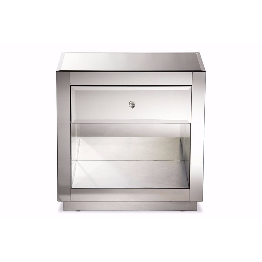 Baxton Studio Rochadh Modern and Contemporary Hollywood Glamour Style 1-drawer and 1-shelf End Table WHI-RXF-648