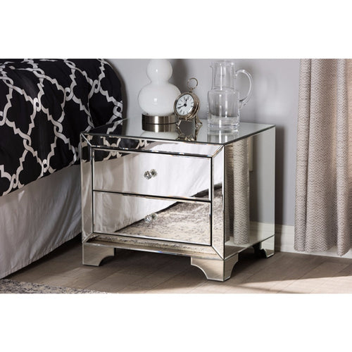 Baxton Studio Farrah Hollywood Regency Glamour Style Mirrored 2-Drawer End Table