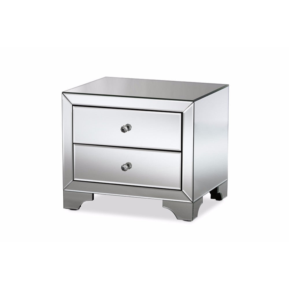 Baxton Studio Farrah Hollywood Regency Glamour Style Mirrored 2-Drawer End Table WHI-RXF-782