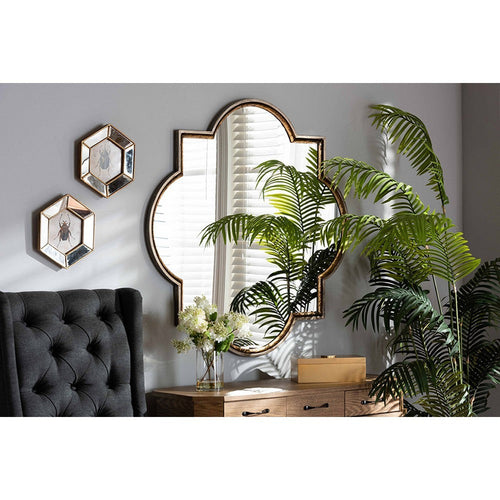 Baxton Studio Tiana Vintage Antique Bronze and Gold Finished Metal Quatrefoil Accent Wall Mirror