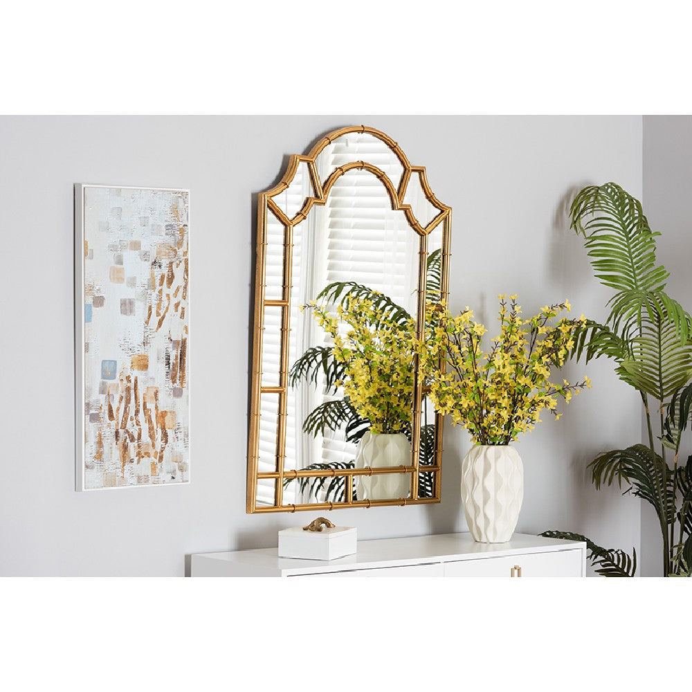 Baxton Studio Bedivere Modern Glam and Luxe Antique Goldleaf Metal Accent Wall Mirror WHI-RXW-10738