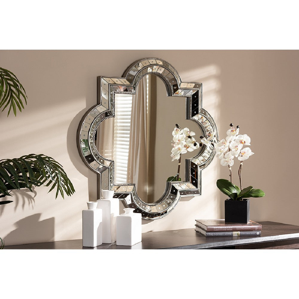Baxton Studio Catia Art Deco Antique Silver Finished Quatrefoil Accent Wall Mirror WHI-RXW-5809