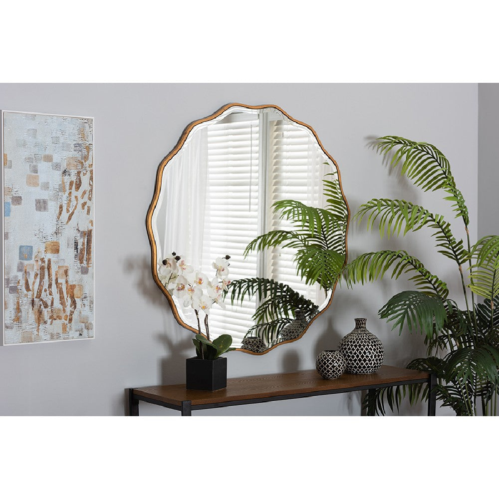 Baxton Studio Weston Modern Glam and Luxe Antique Goldleaf Finished Wood Accent Wall Mirror WHI-RXW-8466