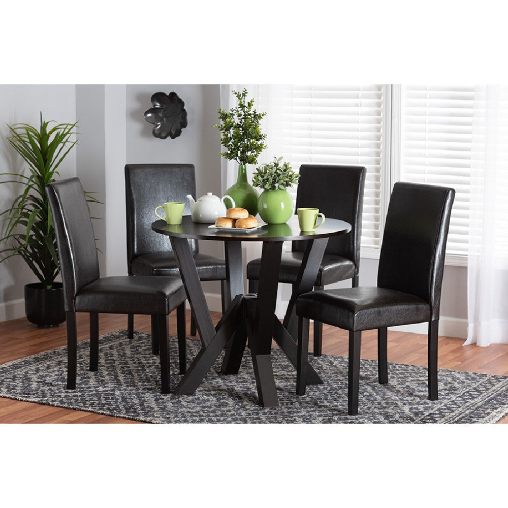Baxton Studio Rosi Modern Espresso Brown Faux Leather and Wood 5-Piece Dining Set WHI-Rosi-Dark-Brown-5PC-Dining-Set