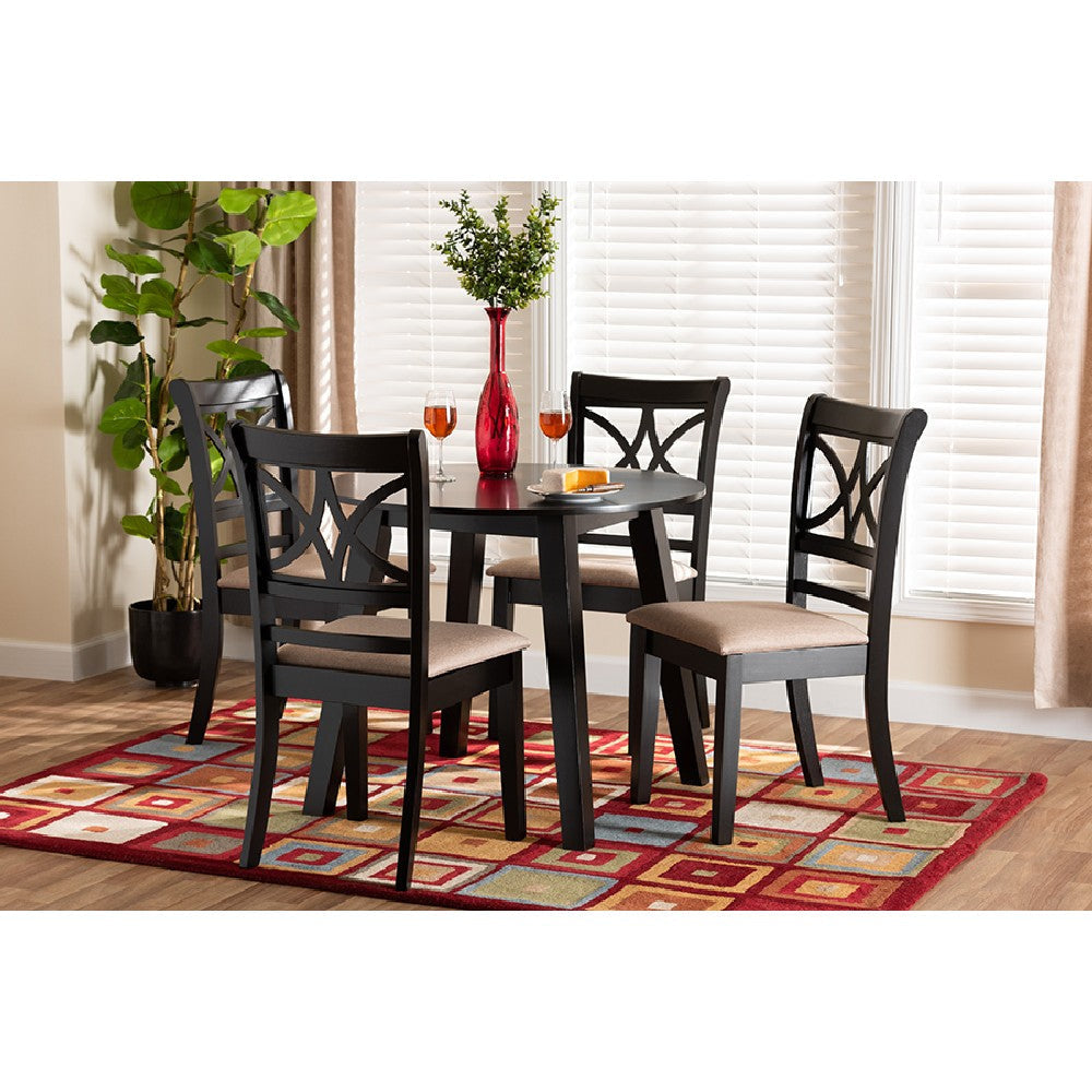 Baxton Studio Brooke Modern Beige Fabric and Dark Brown Finished Wood 5-Piece Dining Set