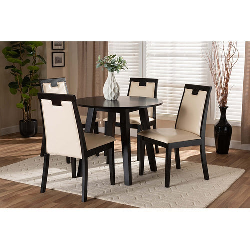 Baxton Studio Ryan Modern and Contemporary Beige Faux Leather Upholstered and Dark Brown Finished Wood 5-Piece Dining Set