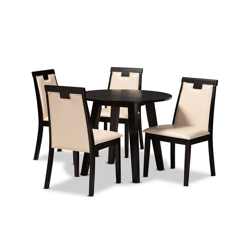 Baxton Studio Ryan Modern and Contemporary Beige Faux Leather Upholstered and Dark Brown Finished Wood 5-Piece Dining Set
