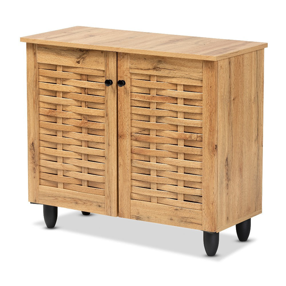 Baxton Studio Winda Modern and Contemporary Oak Brown Finished Wood 2-Door Shoe Cabinet WHI-SC864572-B-Wotan-Oak