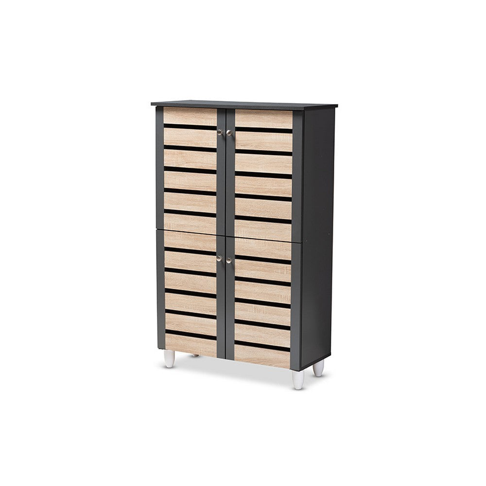 Baxton Studio Gisela Modern and Contemporary Two-Tone Oak and Dark Gray 4-Door Shoe Storage Cabinet