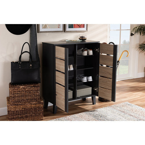 Baxton Studio Melle Modern and Contemporary Two-Tone Oak Brown and Dark Gray 2-Door Wood Entryway Shoe Storage Cabinet