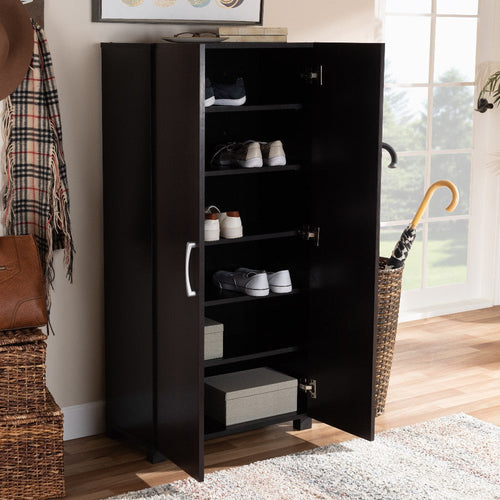 Baxton Studio Marine Modern and Contemporary Two-Tone Wenge and Black Finished 2-Door Wood Entryway Shoe Storage Cabinet