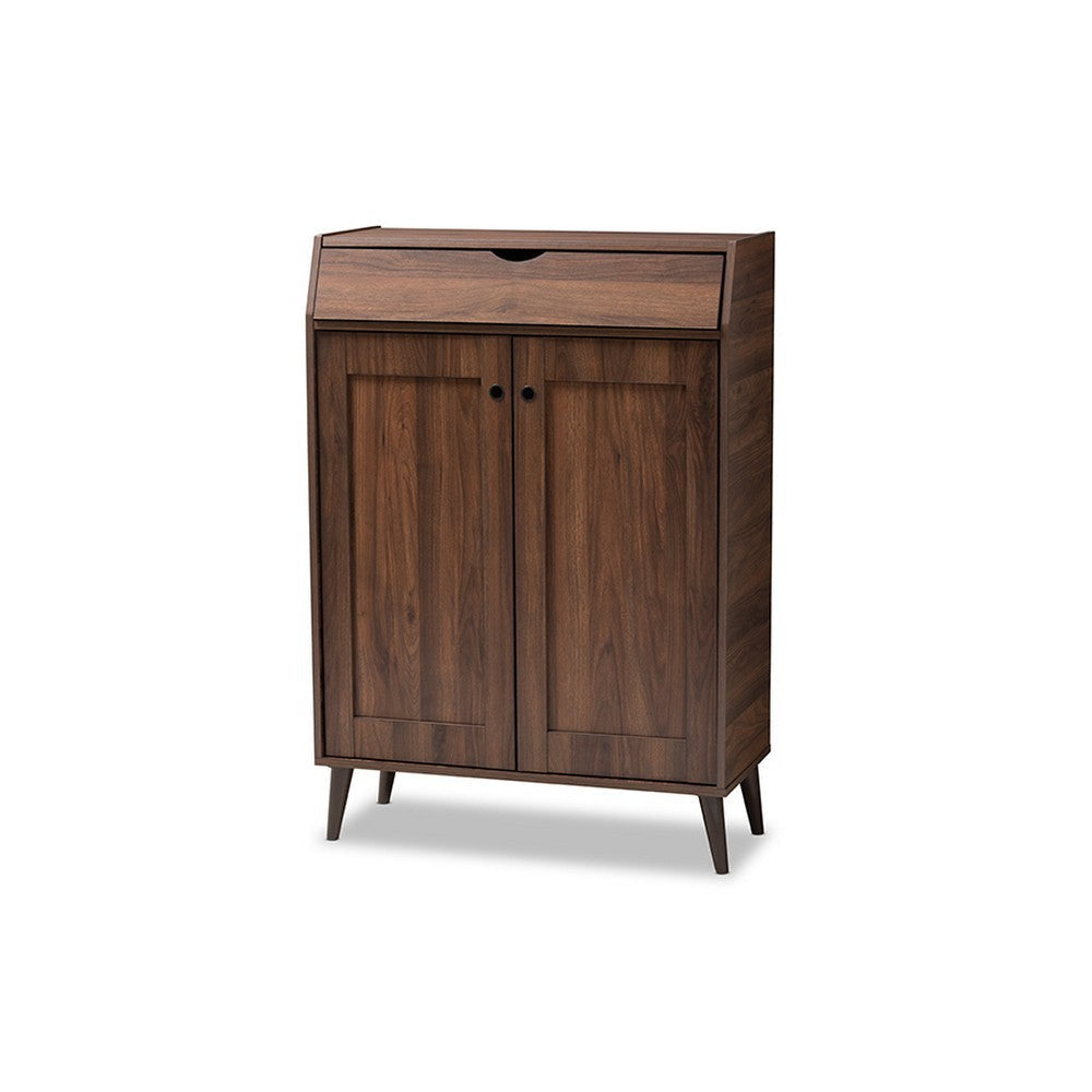 Baxton Studio Cormier Mid-Century Modern Walnut Brown finished 2-Door Wood Entryway Shoe Storage Cabinet WHI-SESC7003-Columbia-Shoe-Cabinet