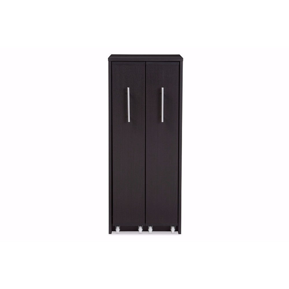 Baxton Studio Lindo Dark Brown Wood Bookcase with Two Pulled-out Doors Shelving Cabinet WHI-SH-002-Espresso