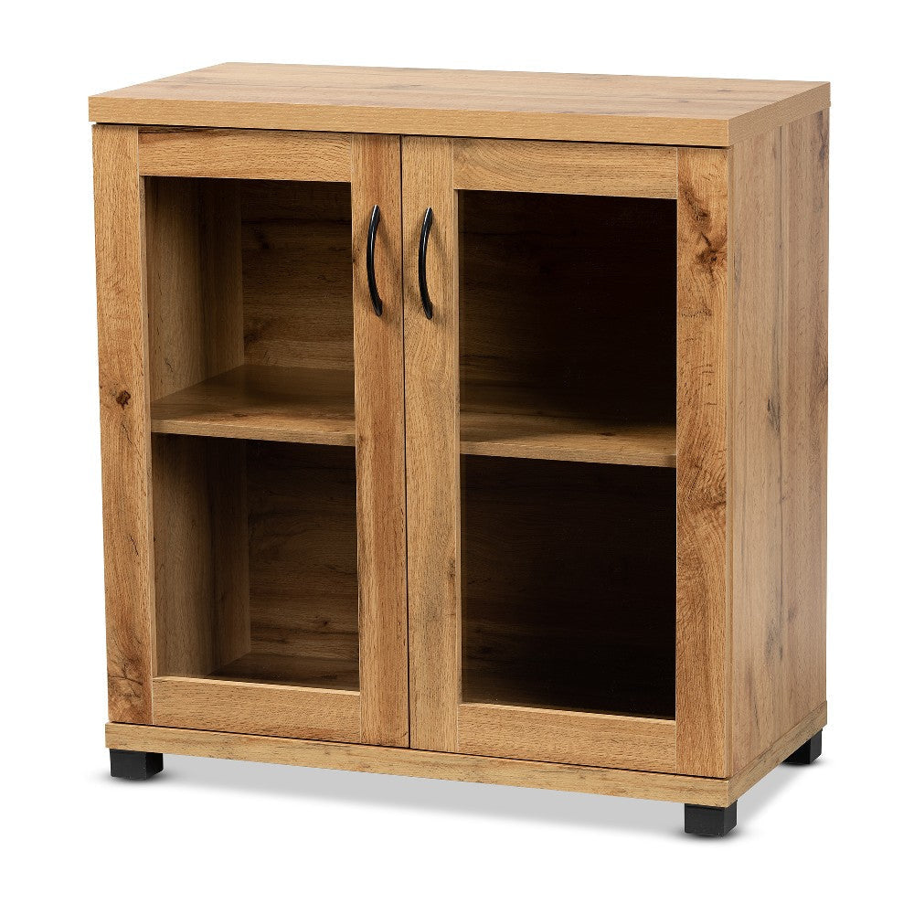 Baxton Studio Zentra Modern and Contemporary Oak Brown Finished Wood 2-Door Storage Cabinet with Glass Doors WHI-SR-890001-Wotan-Oak