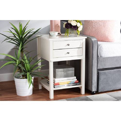 Baxton Studio Willow Modern Transitional White Finished 2-Drawer Wood End Table