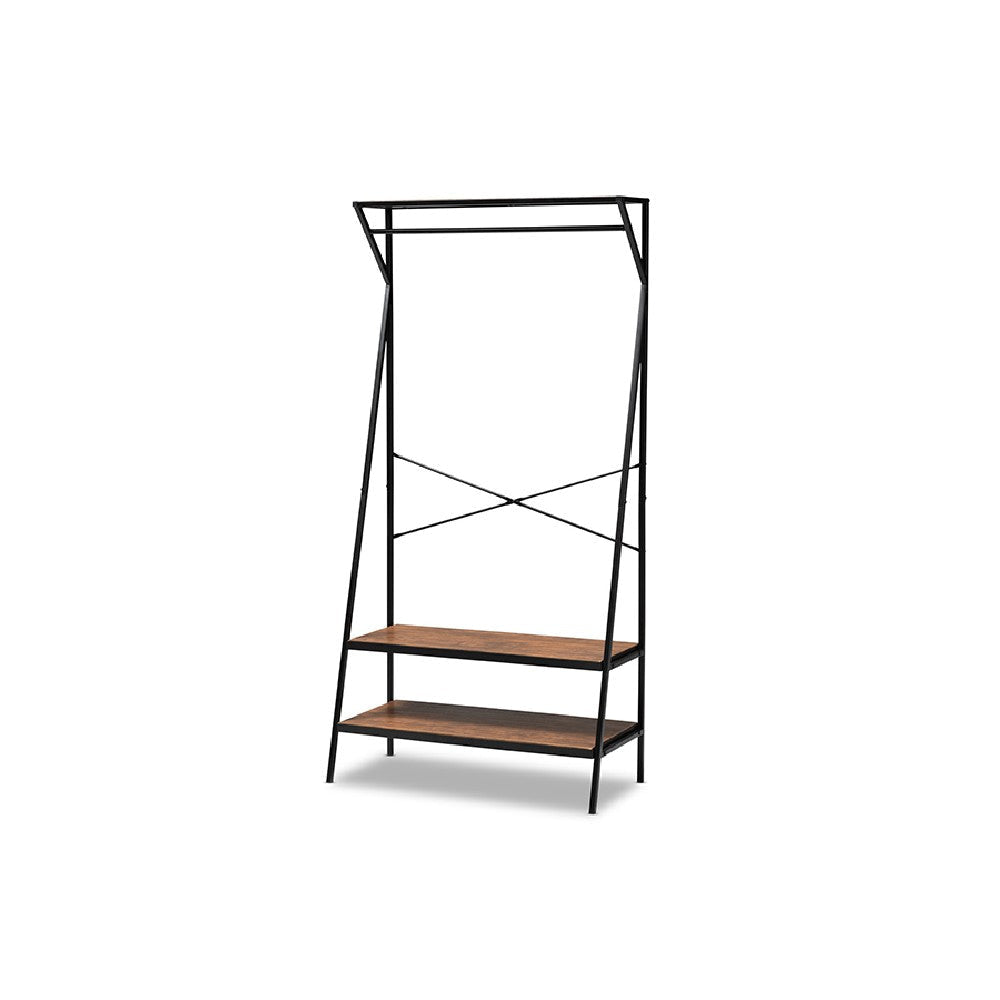 Baxton Studio Laima Vintage Rustic Industrial Distressed Wood and Black Metal Finished Entryway Coat Hanger