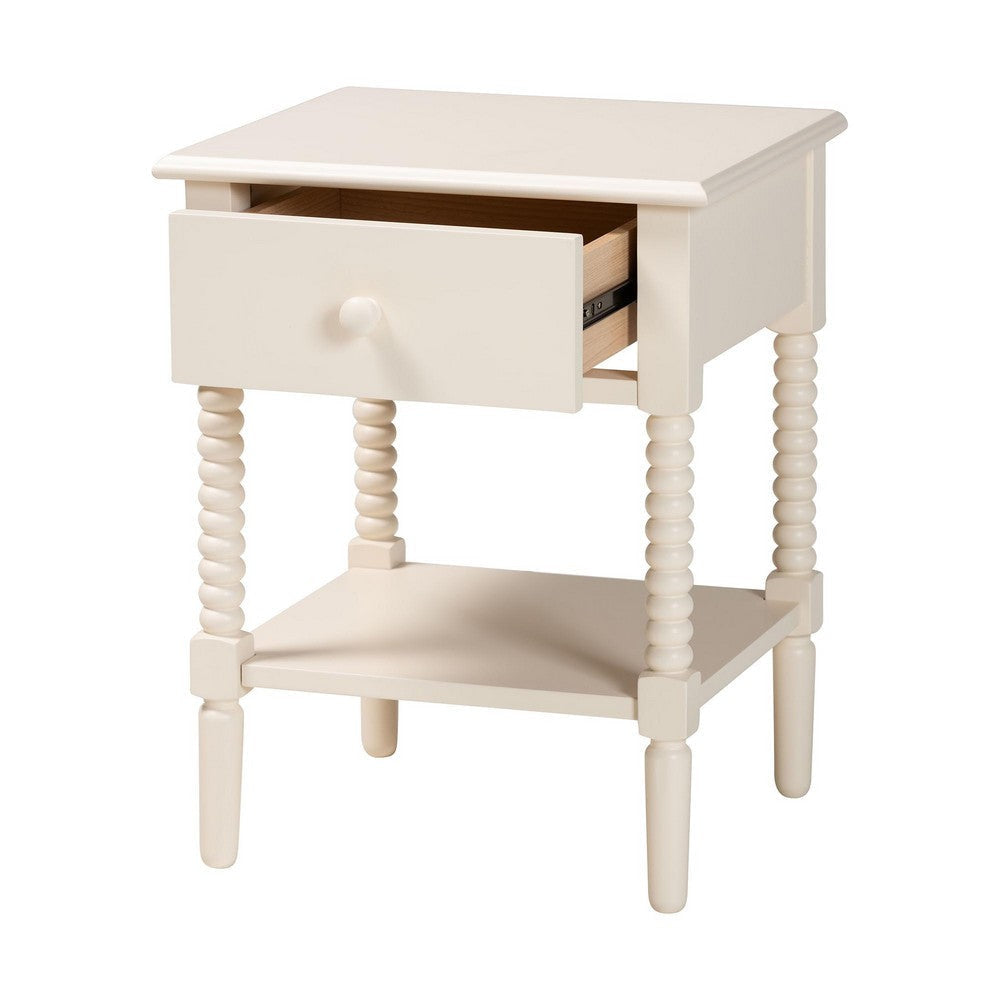 Baxton Studio Braith Farmhouse Ivory Spindle Wood 1-Drawer Nightstand WHI-SW8000-88NS-Ivory-NS