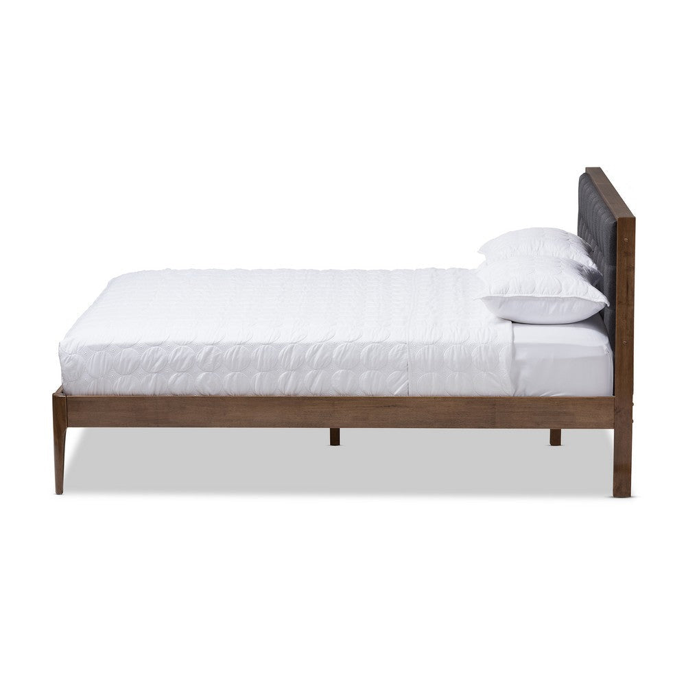 Baxton Studio Jupiter Mid-Century Modern Grey Fabric Upholstered Button-Tufted King Size Platform Bed WHI-SW8085-Walnut-M17-King