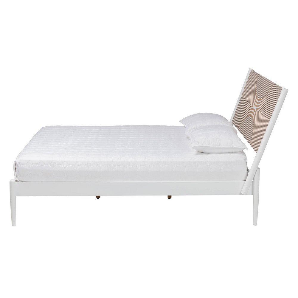 Baxton Studio Louetta Coastal White Queen Size Platform Bed with Carved Contrasting Headboard WHI-SW8591-White-Queen