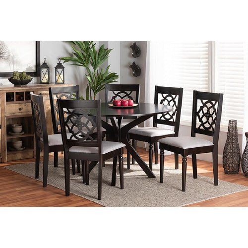 Baxton Studio Sadie Modern and Contemporary Grey Fabric Upholstered and Dark Brown Finished Wood 7-Piece Dining Set