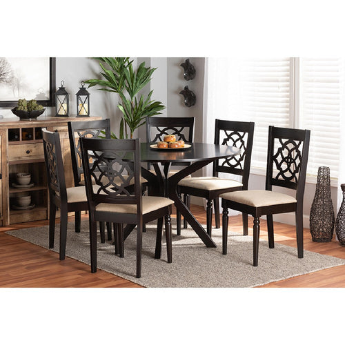 Baxton Studio Sadie Modern and Contemporary Sand Fabric Upholstered and Dark Brown Finished Wood 7-Piece Dining Set