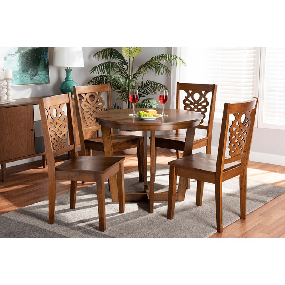 Baxton Studio Salida Modern and Contemporary Transitional Walnut Brown Finished Wood 5-Piece Dining Set