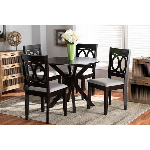 Baxton Studio Sanne Modern and Contemporary Grey Fabric Upholstered and Dark Brown Finished Wood 5-Piece Dining Set