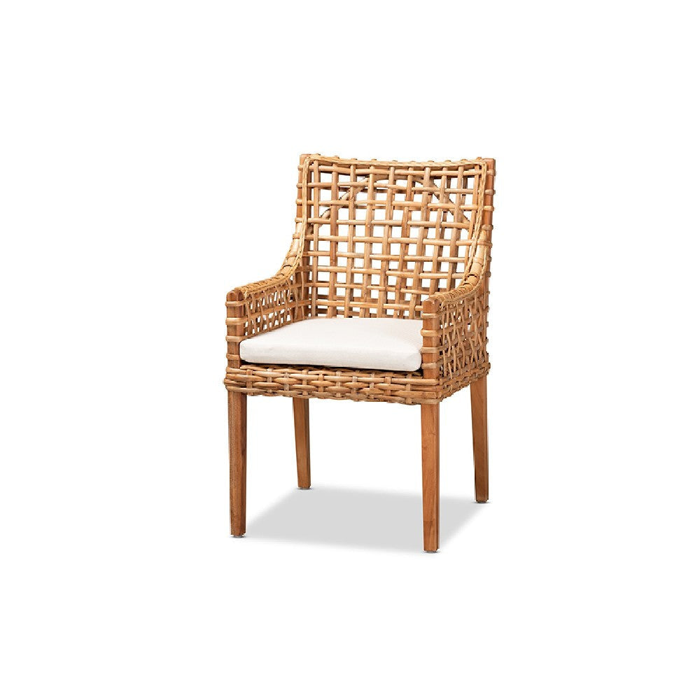 bali & pari Saoka Modern and Contemporary Natural Brown Finished Wood and Rattan Dining Chair WHI-Saoka-Natural-DC