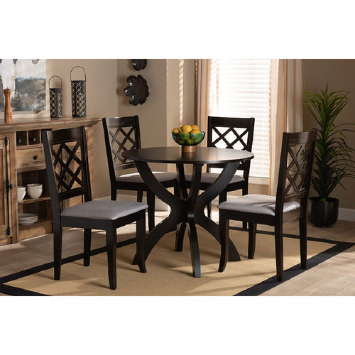 Baxton Studio Savina Modern and Contemporary Grey Fabric Upholstered and Dark Brown Finished Wood 5-Piece Dining Set