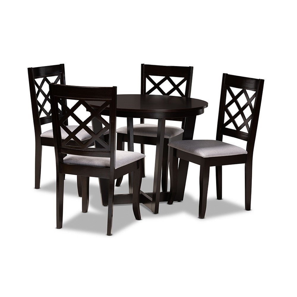 Baxton Studio Selby Modern and Contemporary Grey Fabric Upholstered and Dark Brown Finished Wood 5-Piece Dining Set