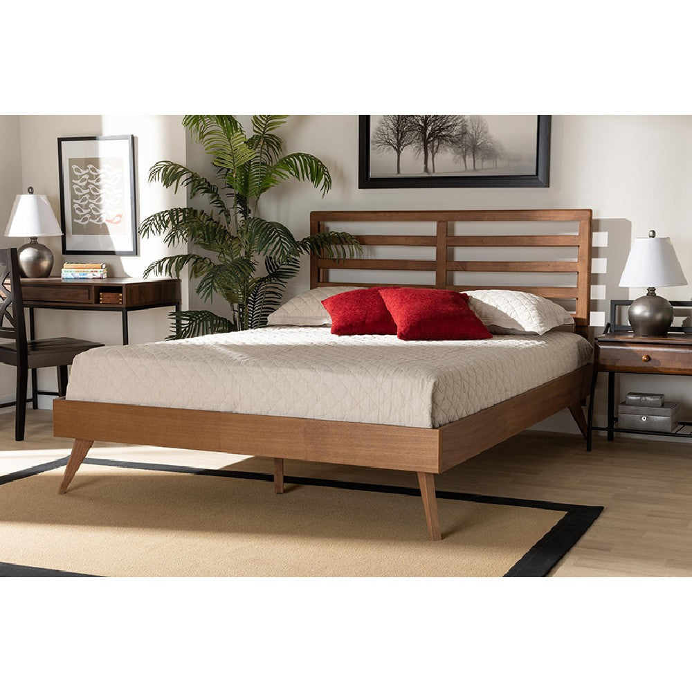 Baxton Studio Shiro Mid-Century Modern Ash Walnut Finished Wood Queen Size Platform Bed WHI-Shiro-Ash-Walnut-Queen