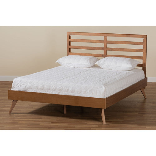Baxton Studio Shiro Mid-Century Modern Ash Walnut Finished Wood Queen Size Platform Bed