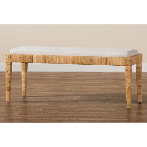 bali & pari Sofia Modern Bohemian Natural Brown Rattan and Mahogany Wood Bench