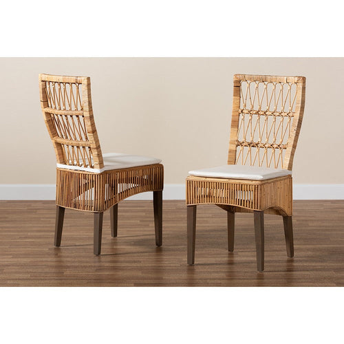 bali & pari Sullivan Modern Bohemian Natural Brown Rattan 2-Piece Dining Chair Set
