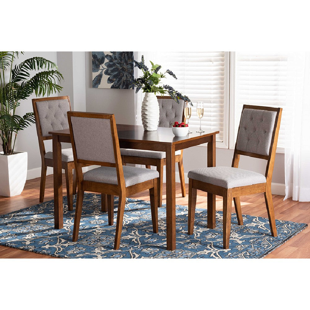 Baxton Studio Suvi Modern and Contemporary Grey Fabric Upholstered and Walnut Brown Finished Wood 5-Piece Dining Set