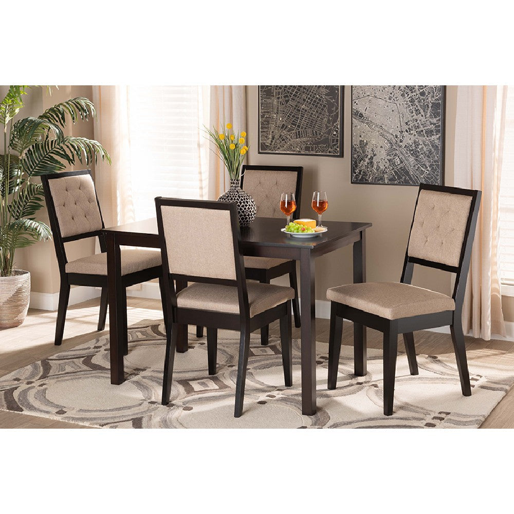 Baxton Studio Suvi Modern and Contemporary Sand Fabric Upholstered and Dark Brown Finished Wood 5-Piece Dining Set