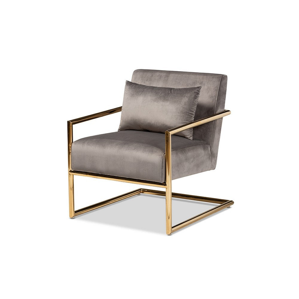 Baxton Studio Mira Glam and Luxe Grey Velvet Fabric Upholstered Gold Finished Metal Lounge Chair WHI-TSF-60458-Grey-Velvet-Gold-CC