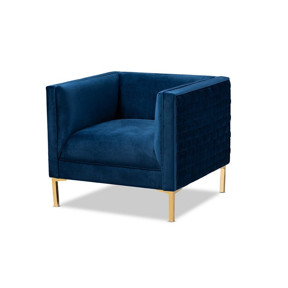 Baxton Studio Seraphin Glam and Luxe Navy Blue Velvet Fabric Upholstered Gold Finished Armchair